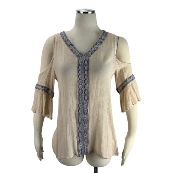 Soieublu Small S Boho Top Cold Shoulder Embroidery - Picture 1 of 4